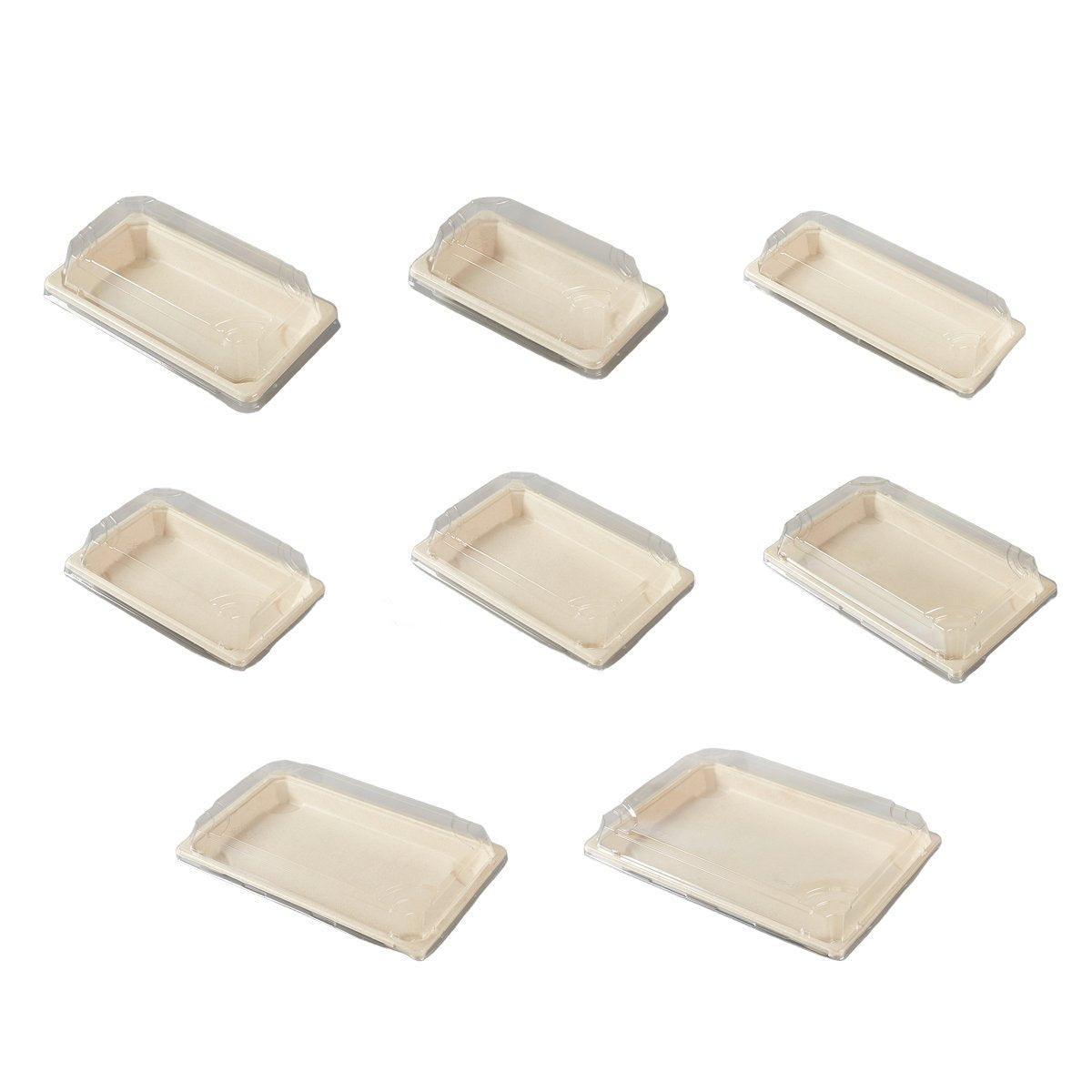 50pcs Eco-Friendly Sushi Box Rectangular Biodegradable Lunch Packaging Plate - 21.8 cm x 9.1 cm x 4.5 cm