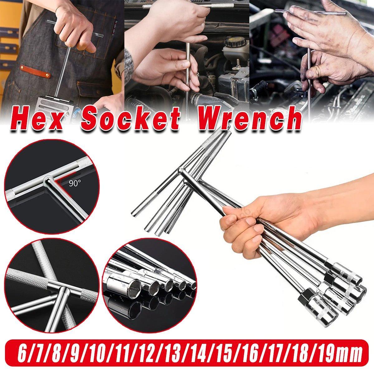 6-19mm Steel T Shaped Hex Wrench Hand Tool Spanner Socket Adapter Repair - 18mm