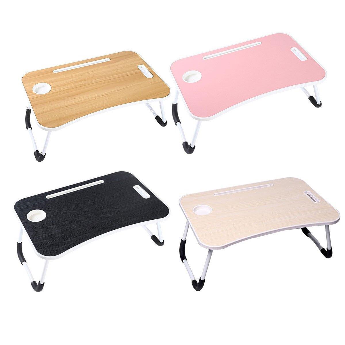 Laptop Bed Table Foldable Lap Standing Desk with Cup Slot for Indoor Picnic Tray - White
