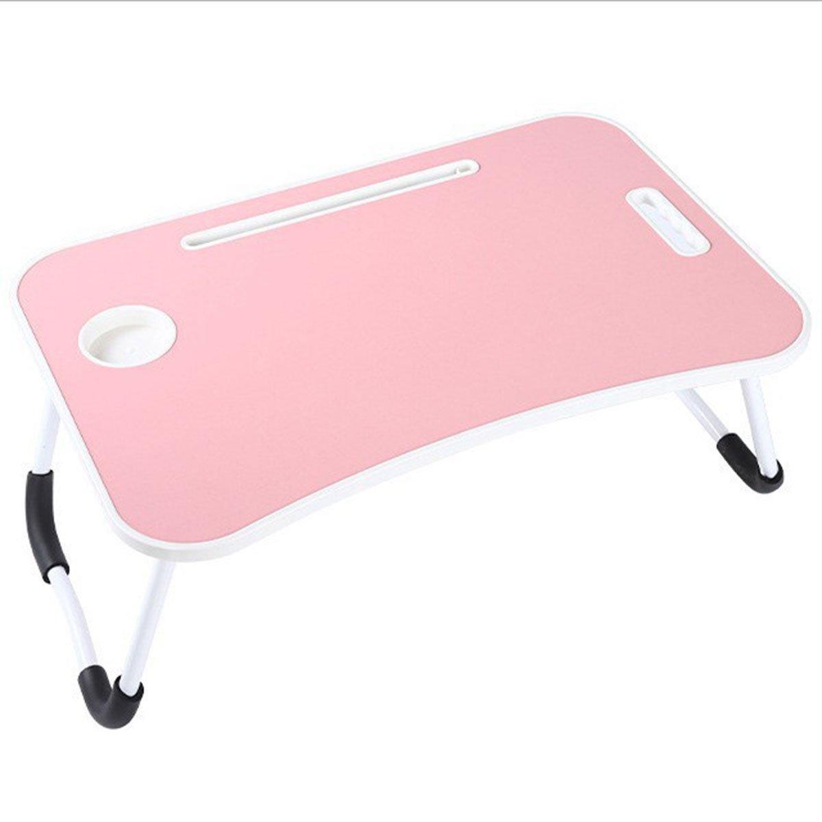 Laptop Bed Table Foldable Lap Standing Desk with Cup Slot for Indoor Picnic Tray - White