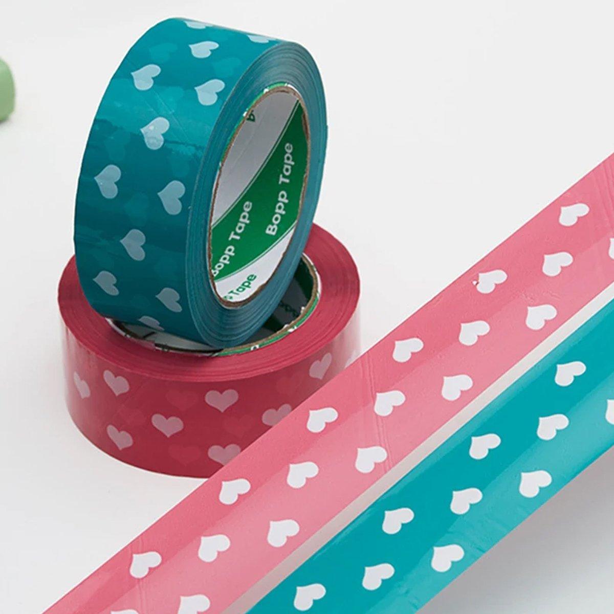 5pcs Cute Personality Packing Sealing Tape Adhesive Heart Design Colourful Glue - Pink