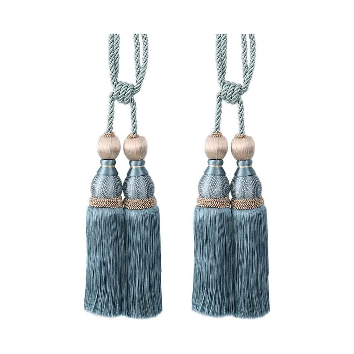 1pair Curtain Tiebacks Hanging Balls Tassel Rope Decorative Curtain Holders - Purple