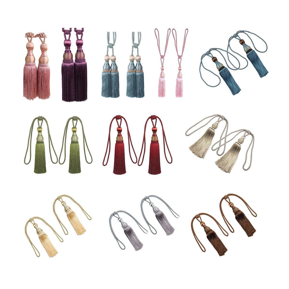 1pair Curtain Tiebacks Hanging Balls Tassel Rope Decorative Curtain Holders - Purplish Red