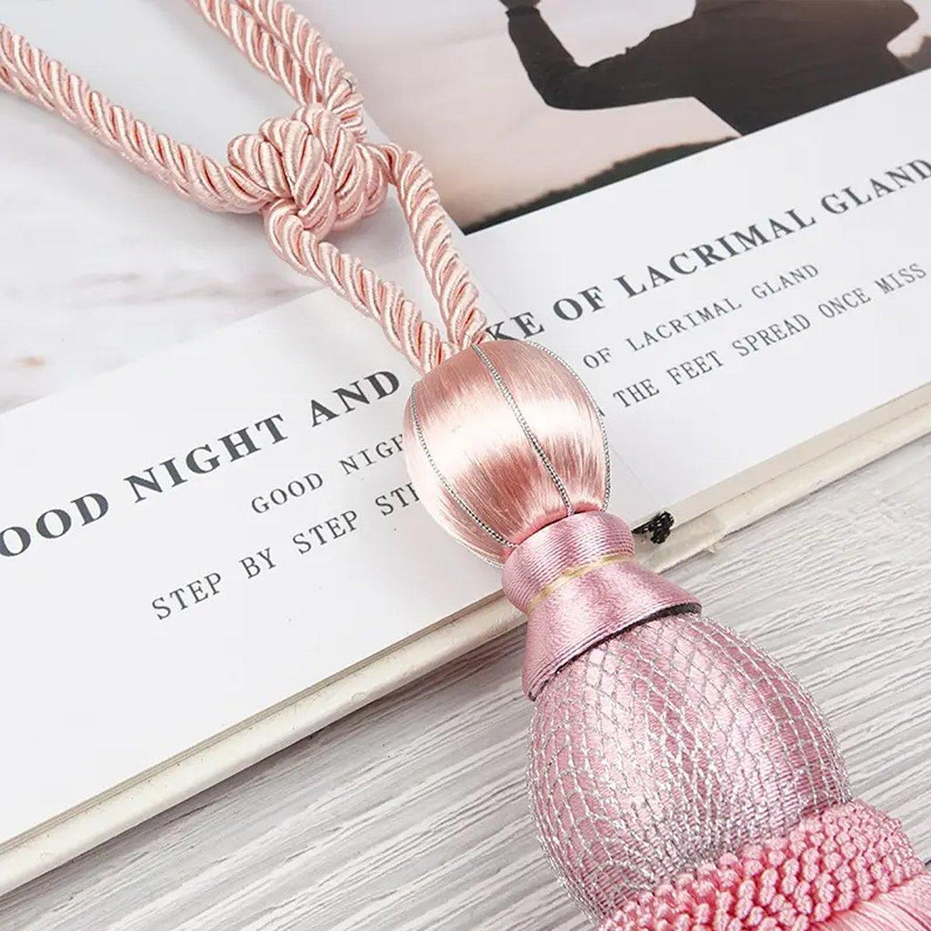 1pair Curtain Tiebacks Hanging Balls Tassel Rope Decorative Curtain Holders - Mauve Pink