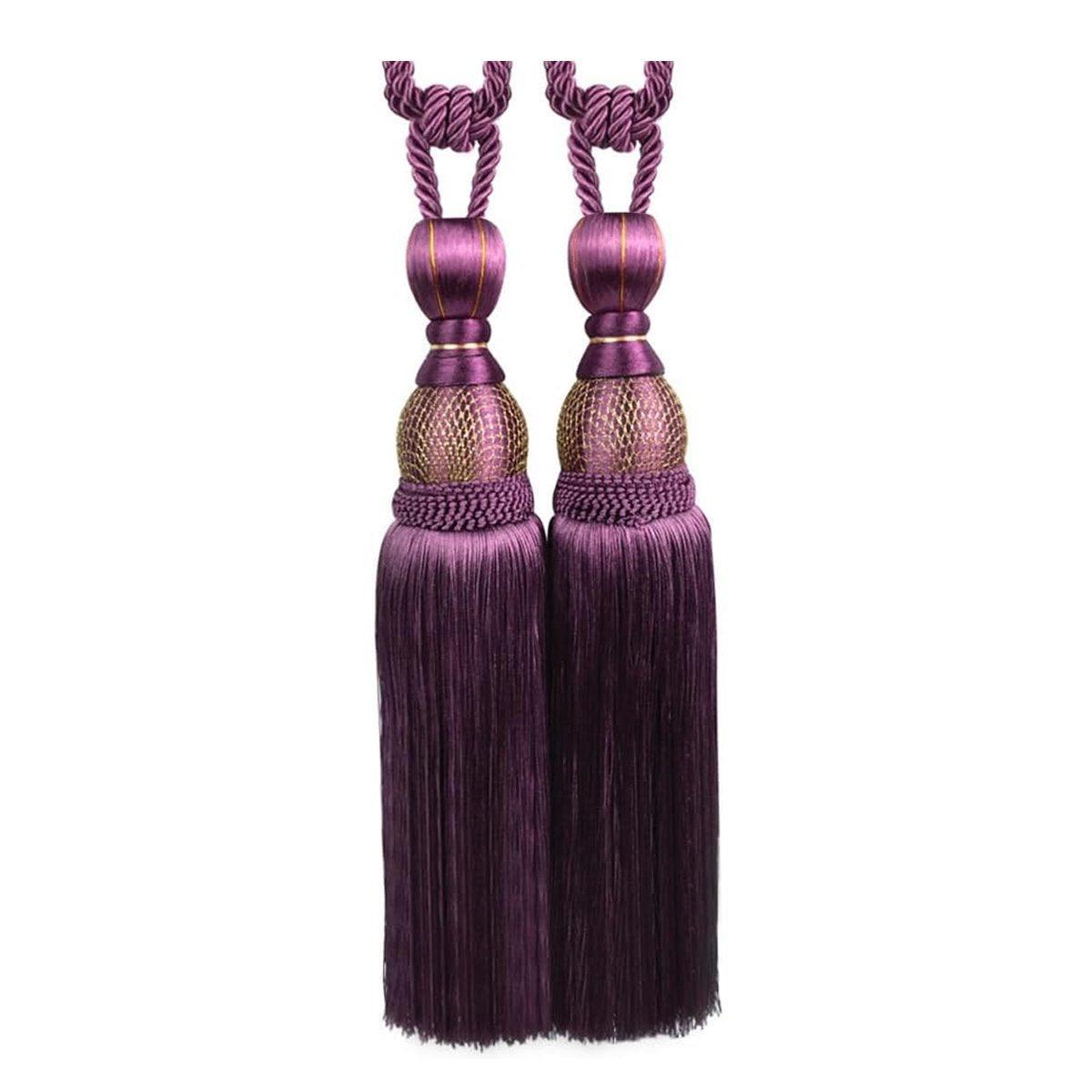 1pair Curtain Tiebacks Hanging Balls Tassel Rope Decorative Curtain Holders - Mauve Pink