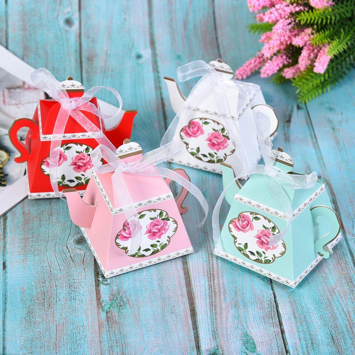 50Pcs Teapot Candy Boxes Wedding Favor Gift Packaging Tea Party Decorations - Blue