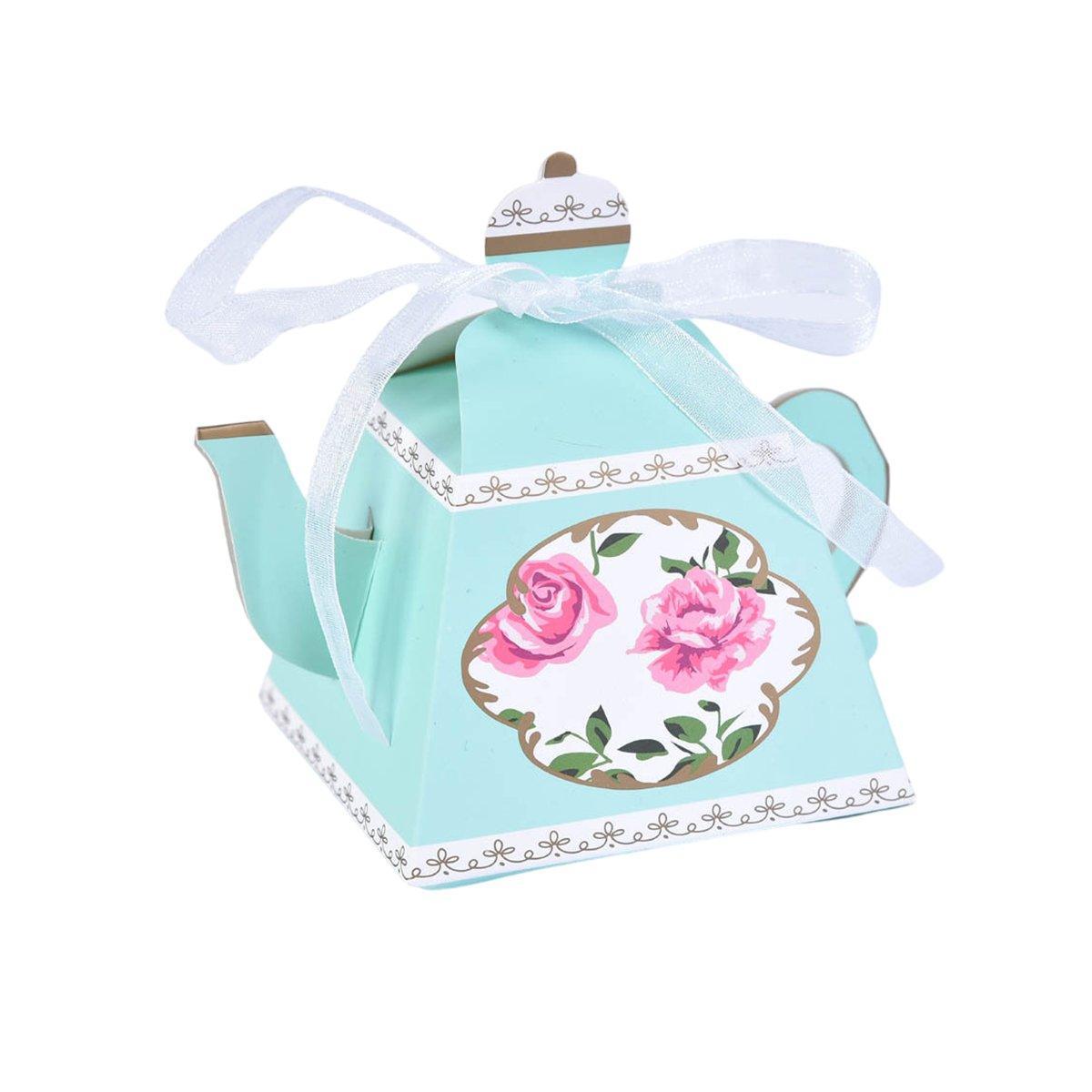 50Pcs Teapot Candy Boxes Wedding Favor Gift Packaging Tea Party Decorations - Blue