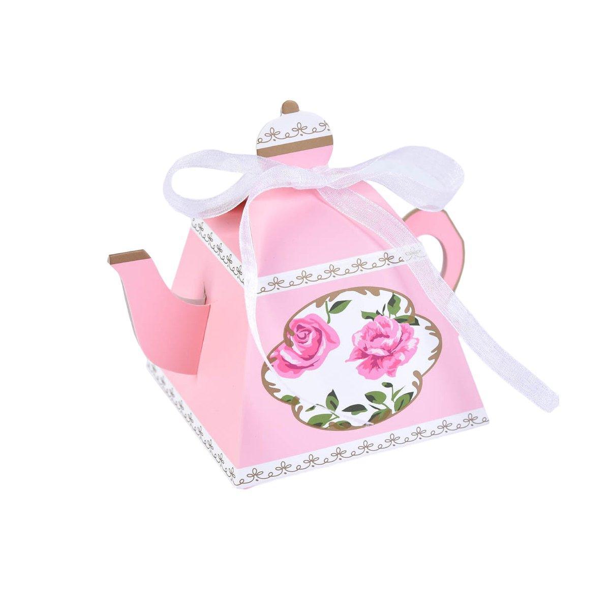 50Pcs Teapot Candy Boxes Wedding Favor Gift Packaging Tea Party Decorations - Pink