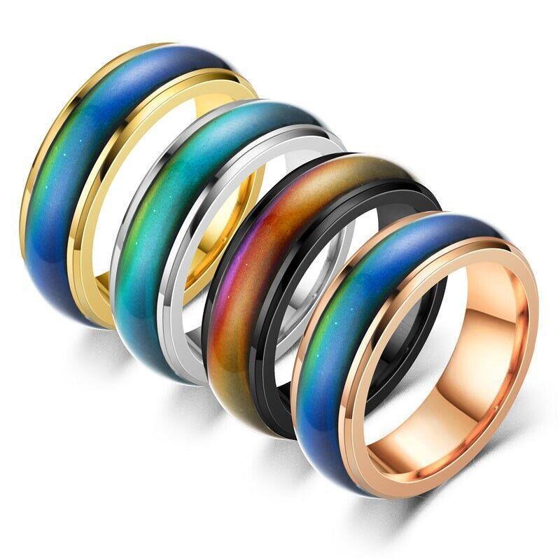 Mood Colour Changing Ring Temperature Sensitive Stainless Steel US Size 8 - Gold