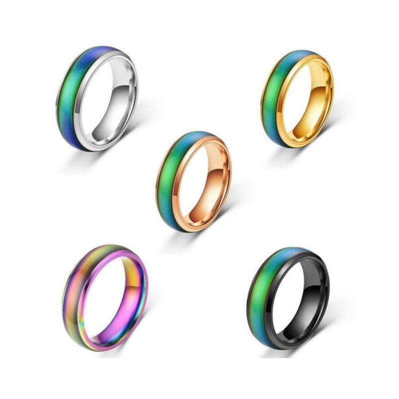 Mood Colour Changing Temperature Ring for Emotional Expression US Size 12 - Silver