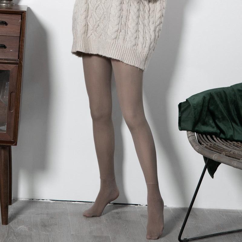 Womens Thermal Lined Translucent Pantyhose Winter Warm Fleece Tights Stockings - Nude-220g