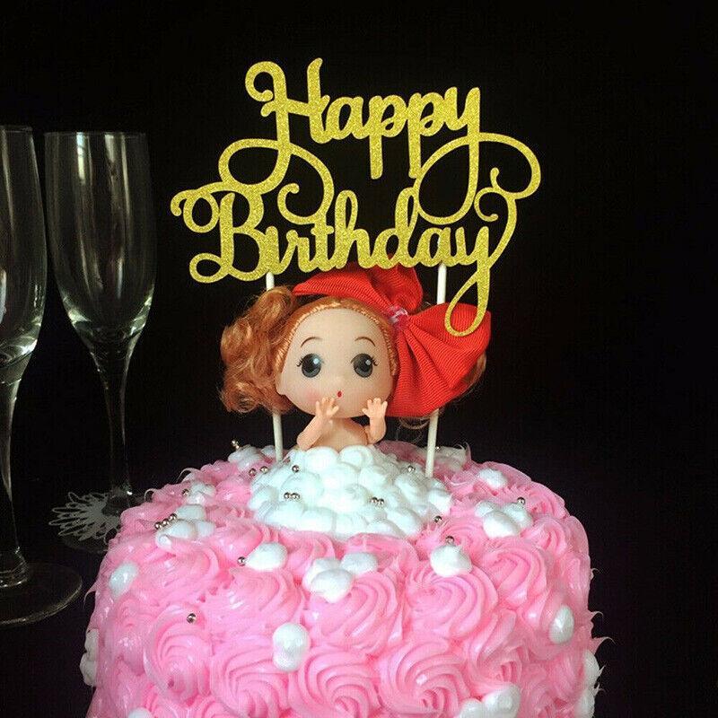 Happy Birthday Cake Topper Colour Printed Acrylic Party Decorations - Rose Red-Thin Line