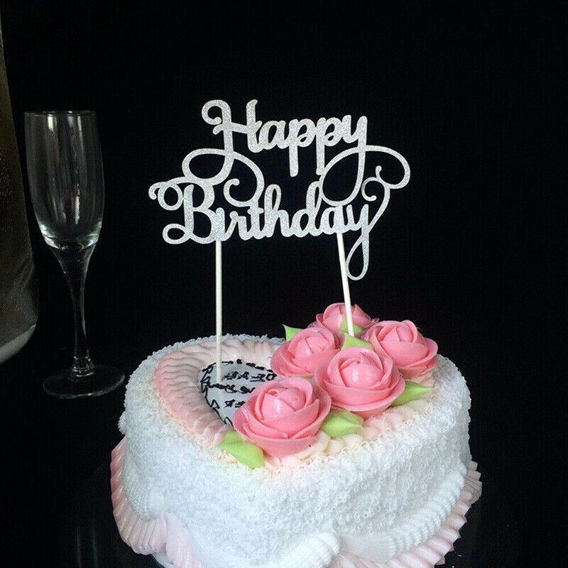 Happy Birthday Cake Topper Colour Printed Acrylic Party Decorations - Rose Red-Thin Line