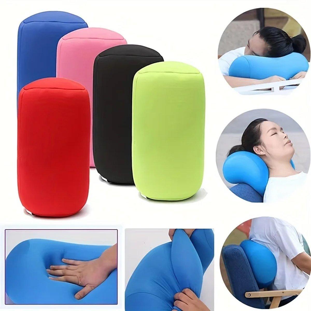 Solid Color Cylindrical Foam Particle Pillow Multi-Functional Neck Waist Support - Blue