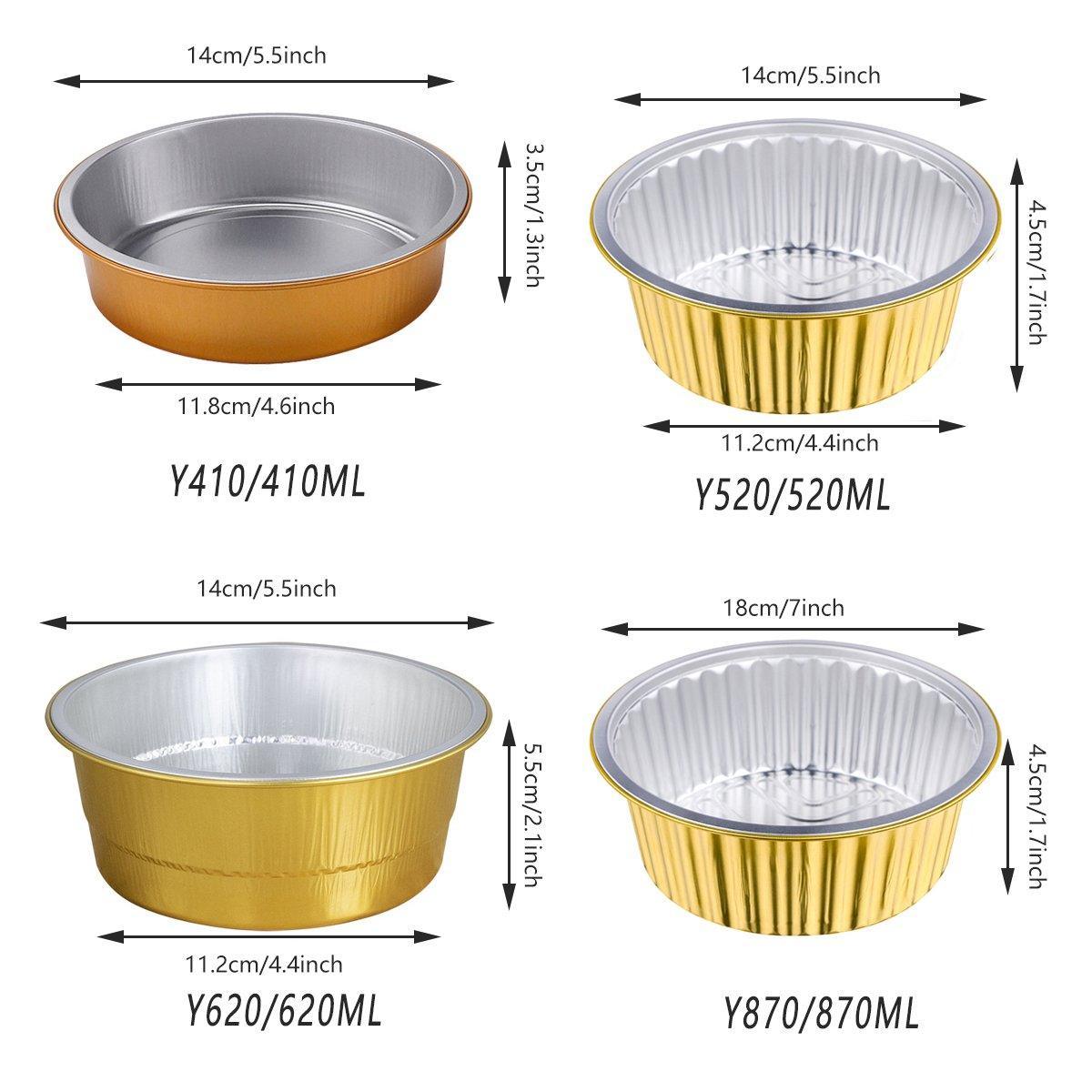 50PCS Thickened Round Aluminum Foil Containers with Plastic Lids - 455ml
