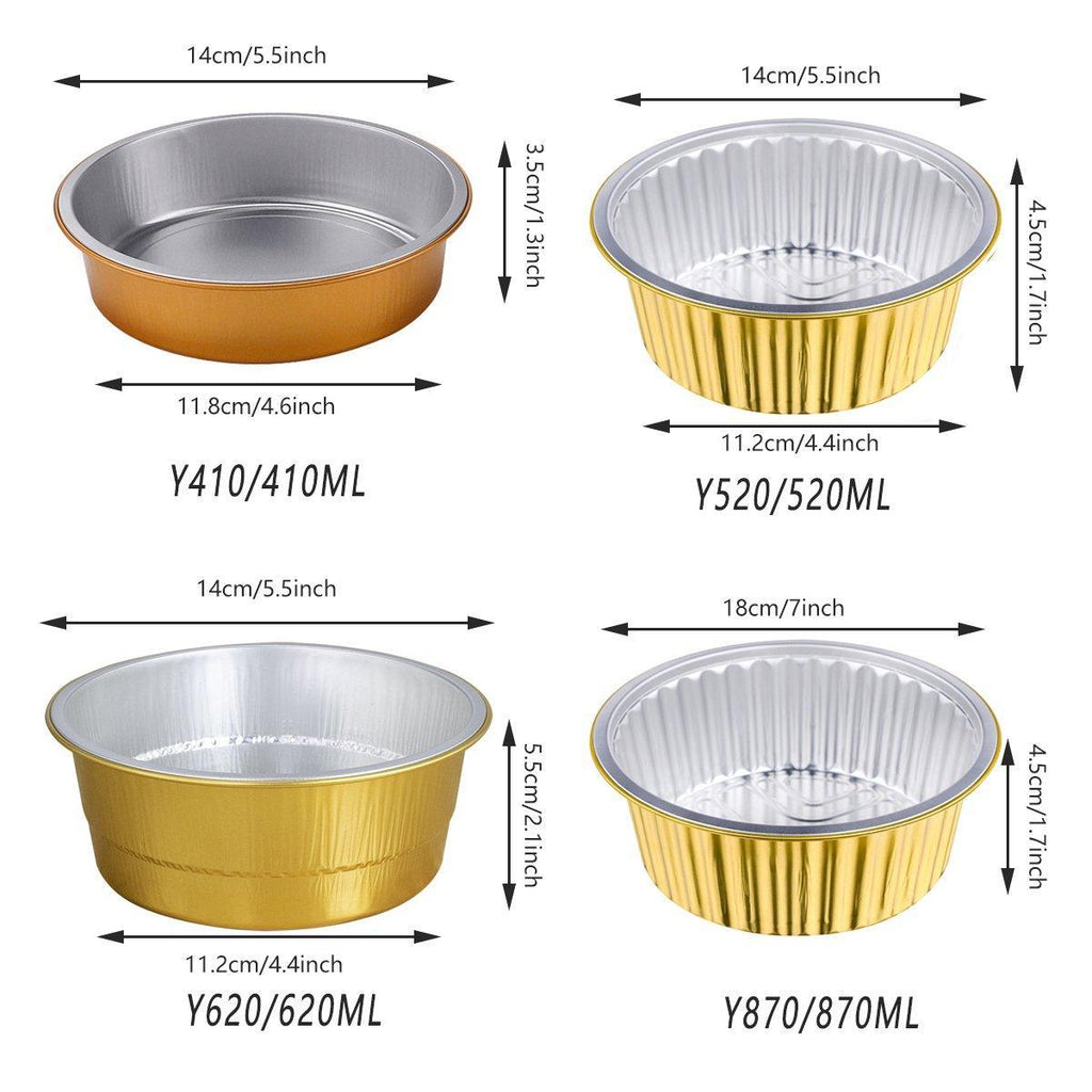 50PCS Thickened Round Aluminum Foil Containers with Plastic Lids - 520ml