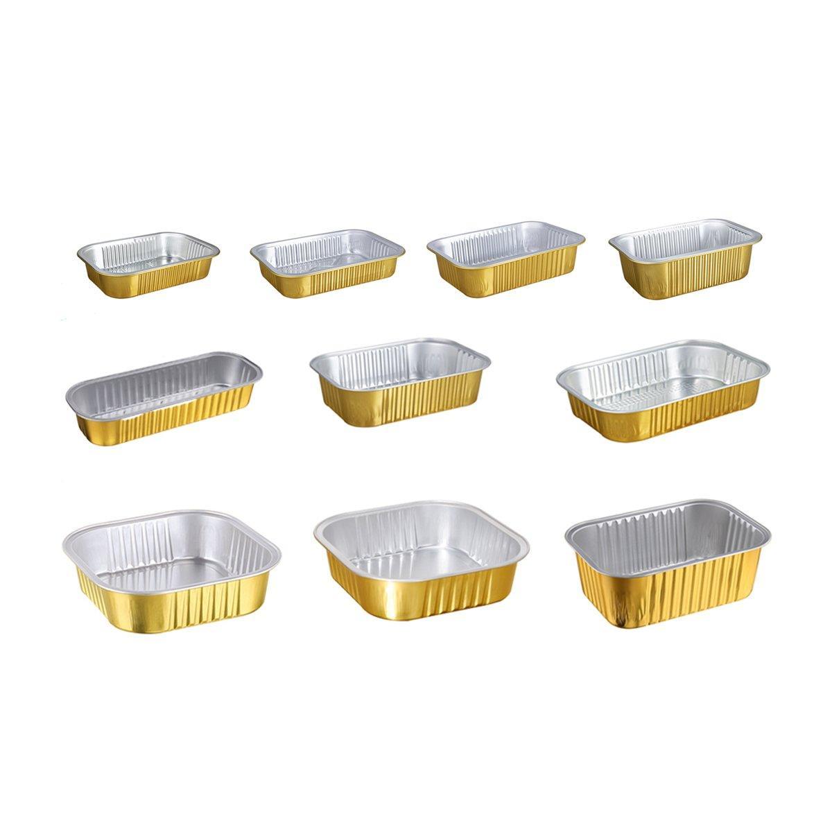 50 PCS Thickened Foil Box with Plastic Lid Rectangular Aluminum Foil - 580ml
