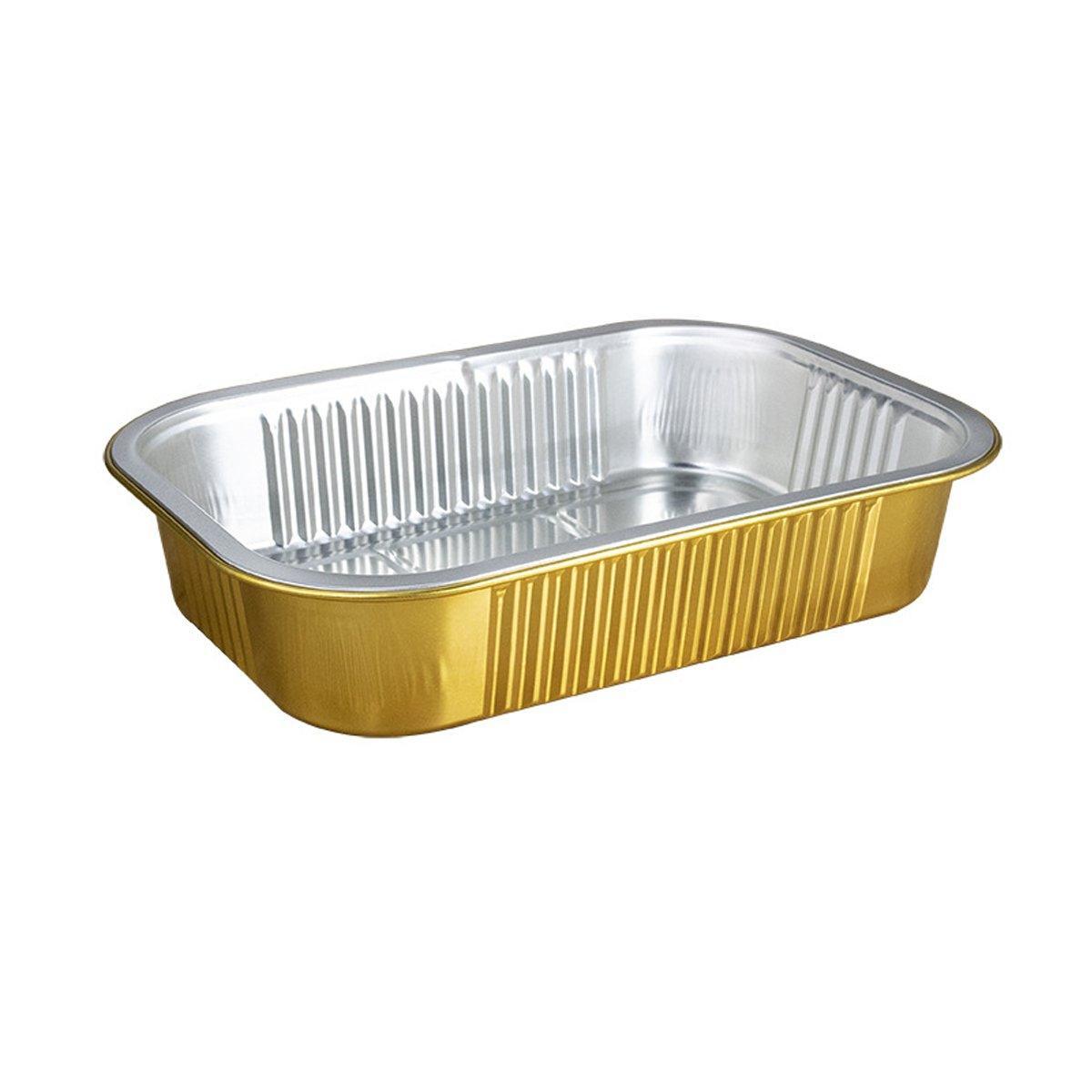 50 PCS Thickened Foil Box with Plastic Lid Rectangular Aluminum Foil - 580ml