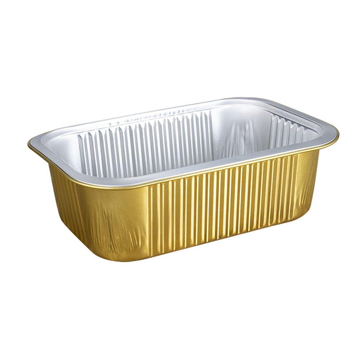 50 PCS Thickened Foil Box with Plastic Lid Rectangular Aluminum Foil - 580ml