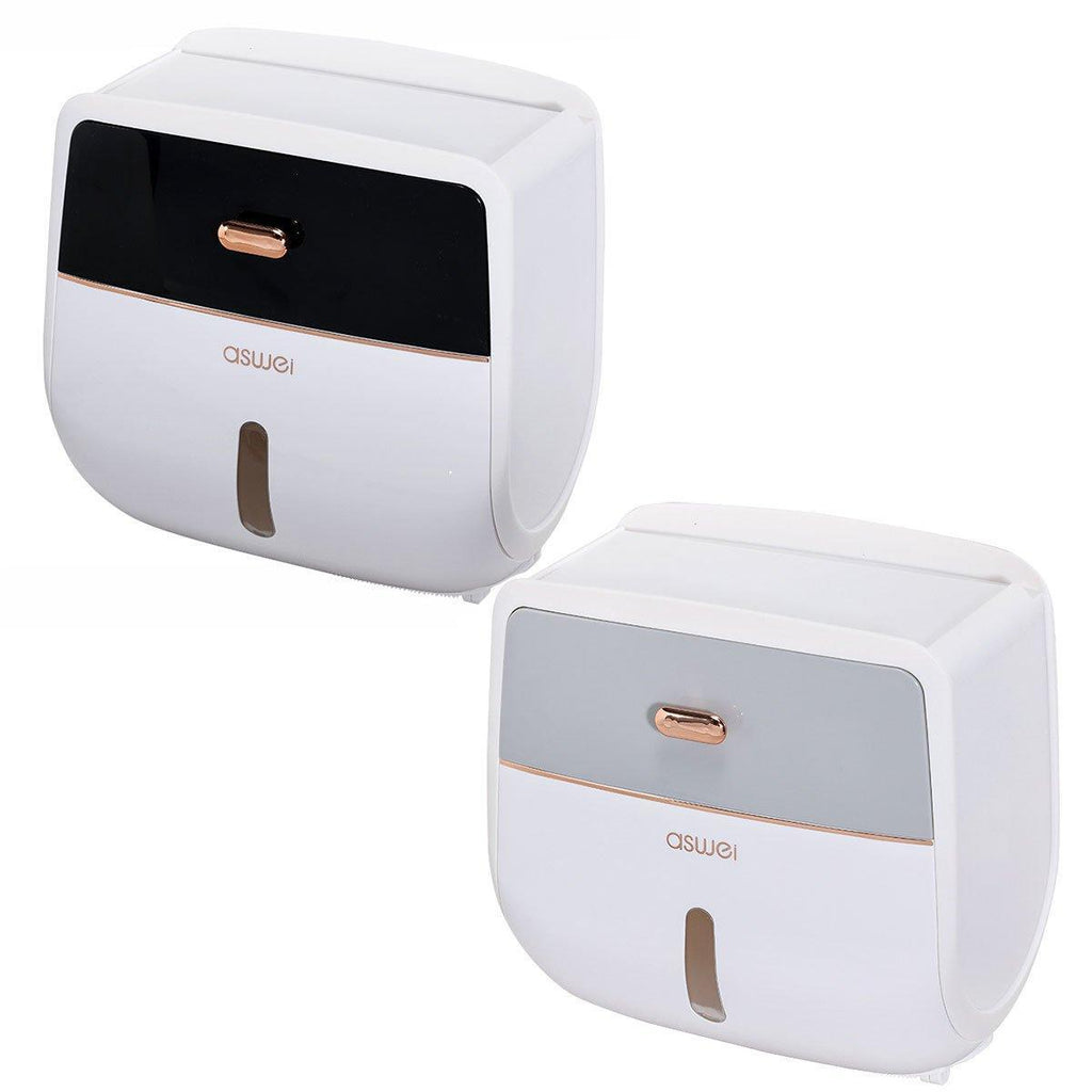 Wall-Mounted Toilet Tissue Paper Roll Holder Storage Box No punching Waterproof - Grey