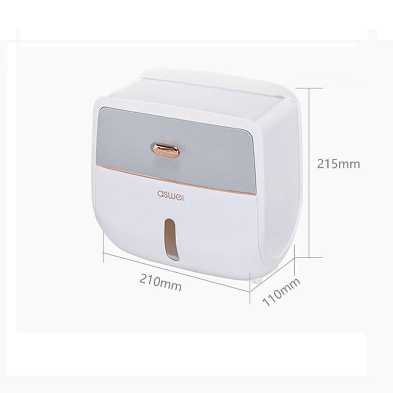 Wall-Mounted Toilet Tissue Paper Roll Holder Storage Box No punching Waterproof - Grey