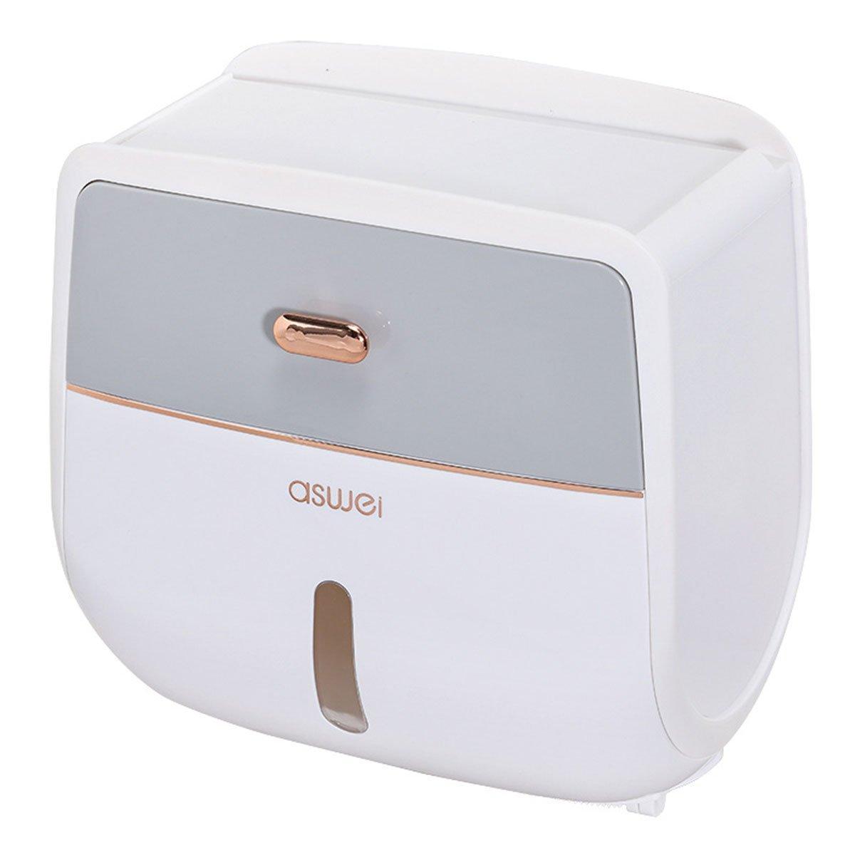 Wall-Mounted Toilet Tissue Paper Roll Holder Storage Box No punching Waterproof - Grey