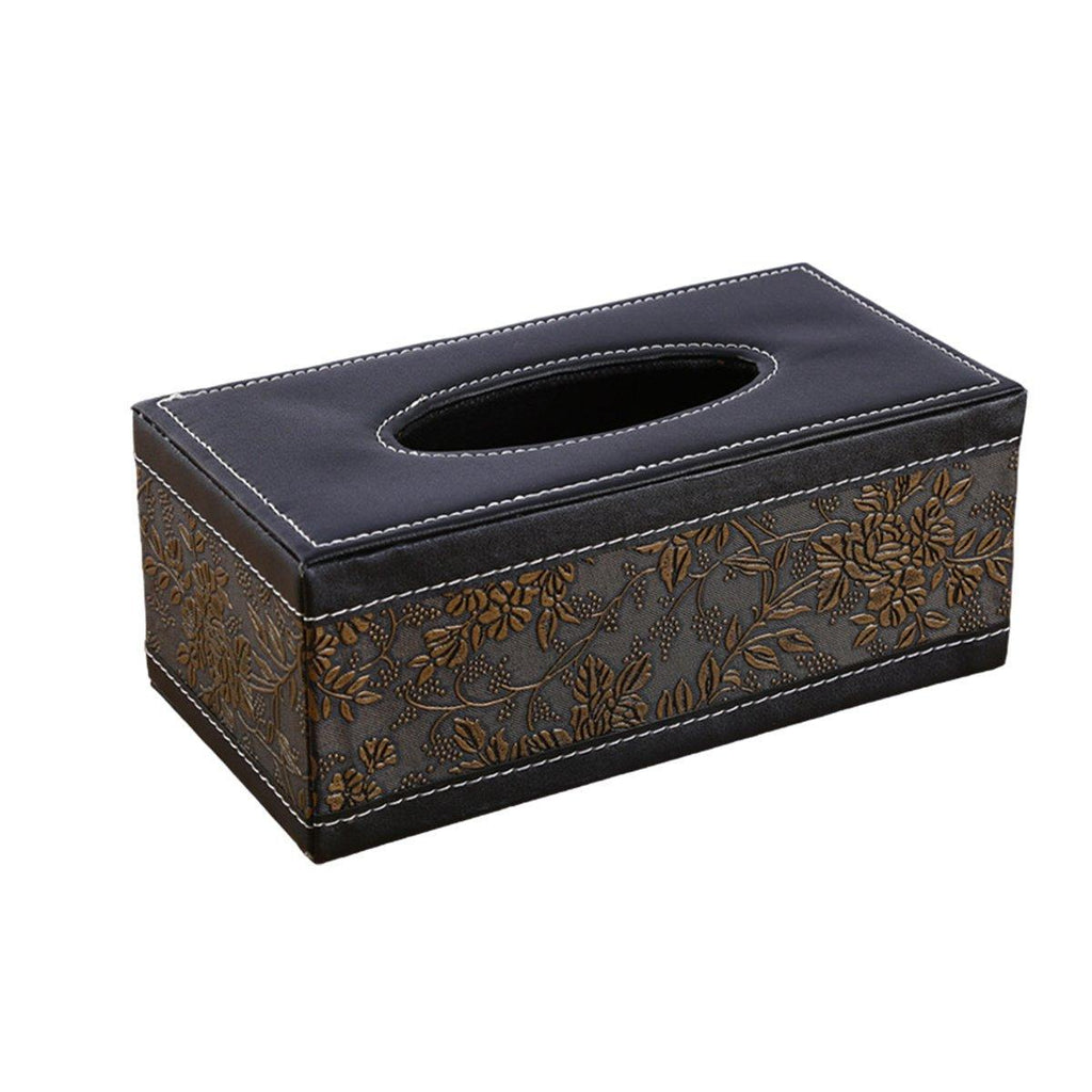 High-End PU Leather Tissue Box Holder for Hotel Home Office Decor Elegant Design - Black Woven Pattern