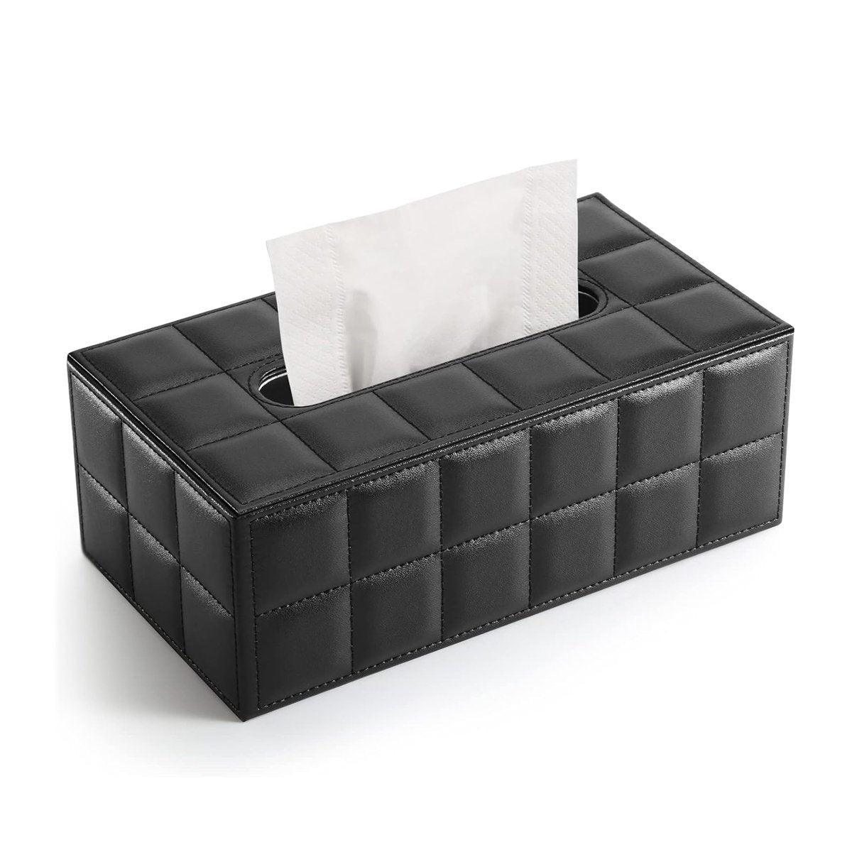 Leather Tissue Box Holder Rectangular Tissue Dispenser for Living Room Home - White