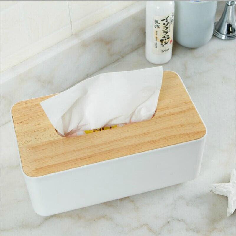 Wooden Lid Tissue Storage Box Dispenser for Napkins Desk Paper Holder Organiser - Blue