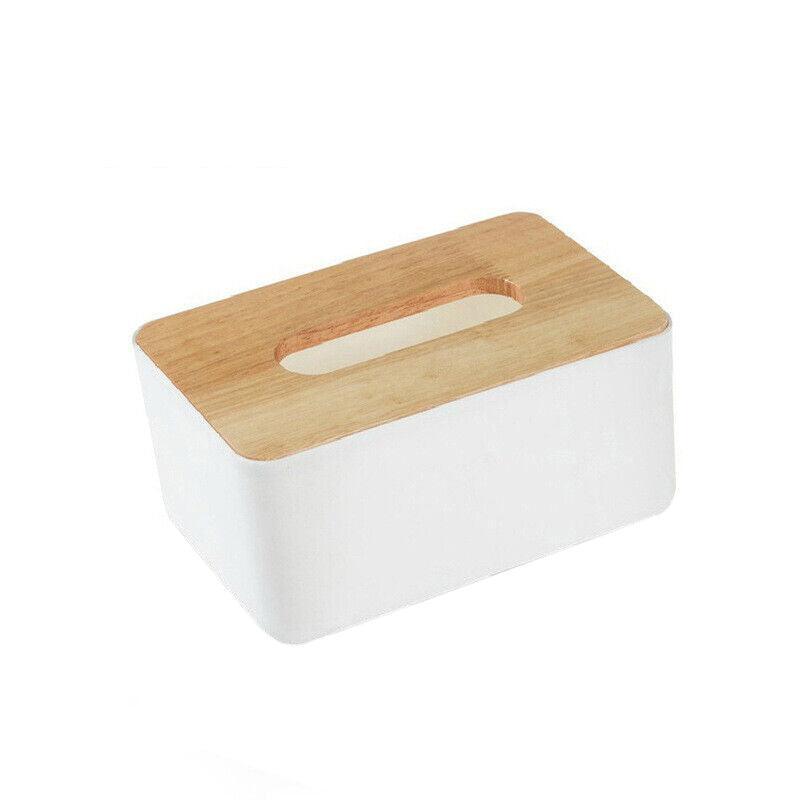 Wooden Lid Tissue Storage Box Dispenser for Napkins Desk Paper Holder Organiser - White