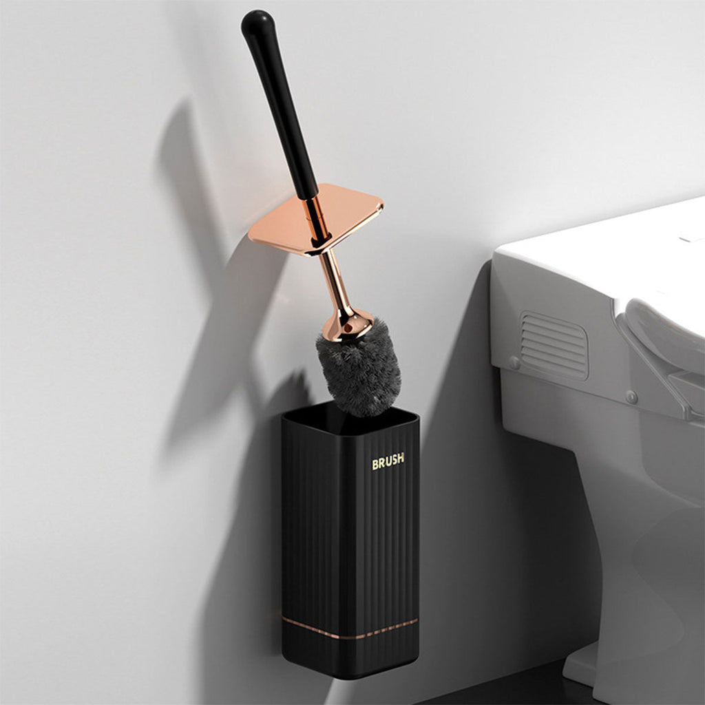 Wall Mounted Toilet Brush Holder Set Bathroom Cleaning Brush for Home Restroom - Black
