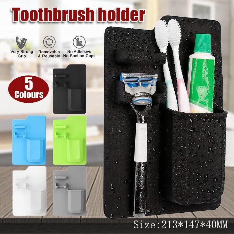 Silicone Shower Toothbrush Holder Bathroom Storage Rack for Razor and Toothpaste - Grey