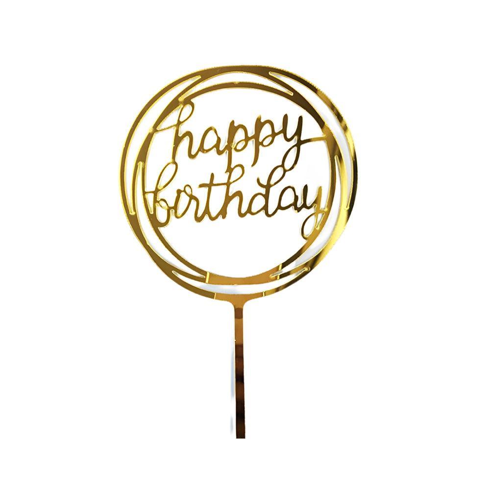 Happy Birthday Acrylic Cake Topper Cake Decoration Golden Silver Party - Gold-Double Heart Birthday
