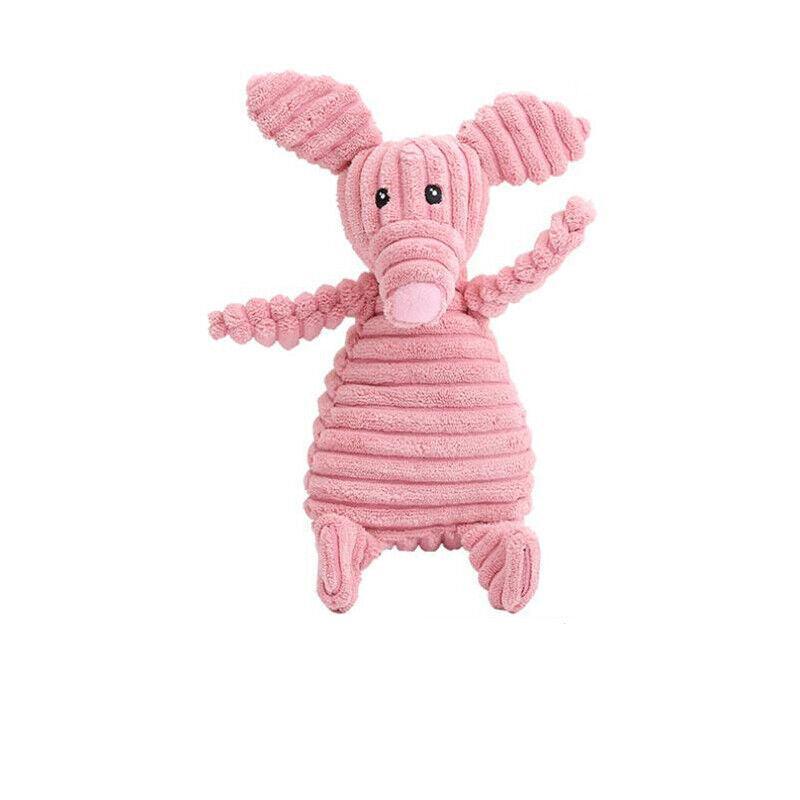 Squeaky Dog Toy Plush Chew Rope Pet Puppy Toys with Squeaker Crinkle for Teething - Light Pink Rabbit