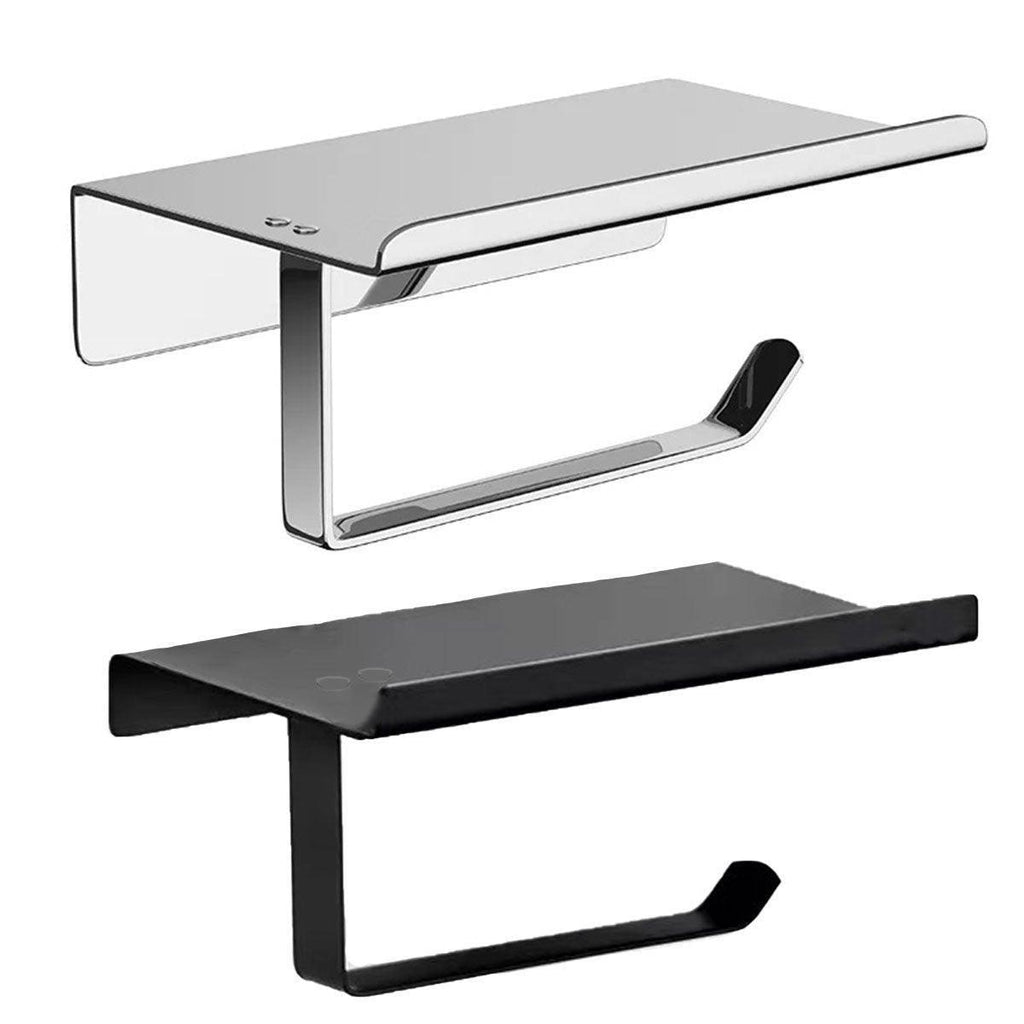 304 Stainless Steel Toilet Paper Holder Non-perforated Roll with Phone Rack - Black