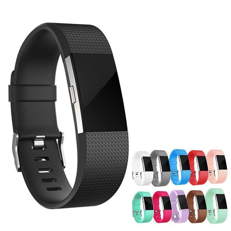 L Size Silicone Watch Wrist Sports Strap For Fitbit Charge Band Wristband Replacement - Rose Red