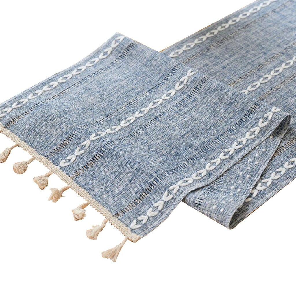 Solid Colour Woven Hollow Fringe Table Runner Home Dining Tablecloth Decoration - 33x183cm-Green