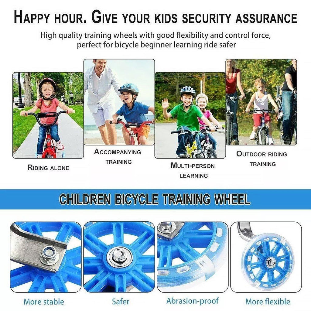 12–20 Inch Bike Training Wheels Flashing PVC Silent Stabilizer Auxiliary Support - Red
