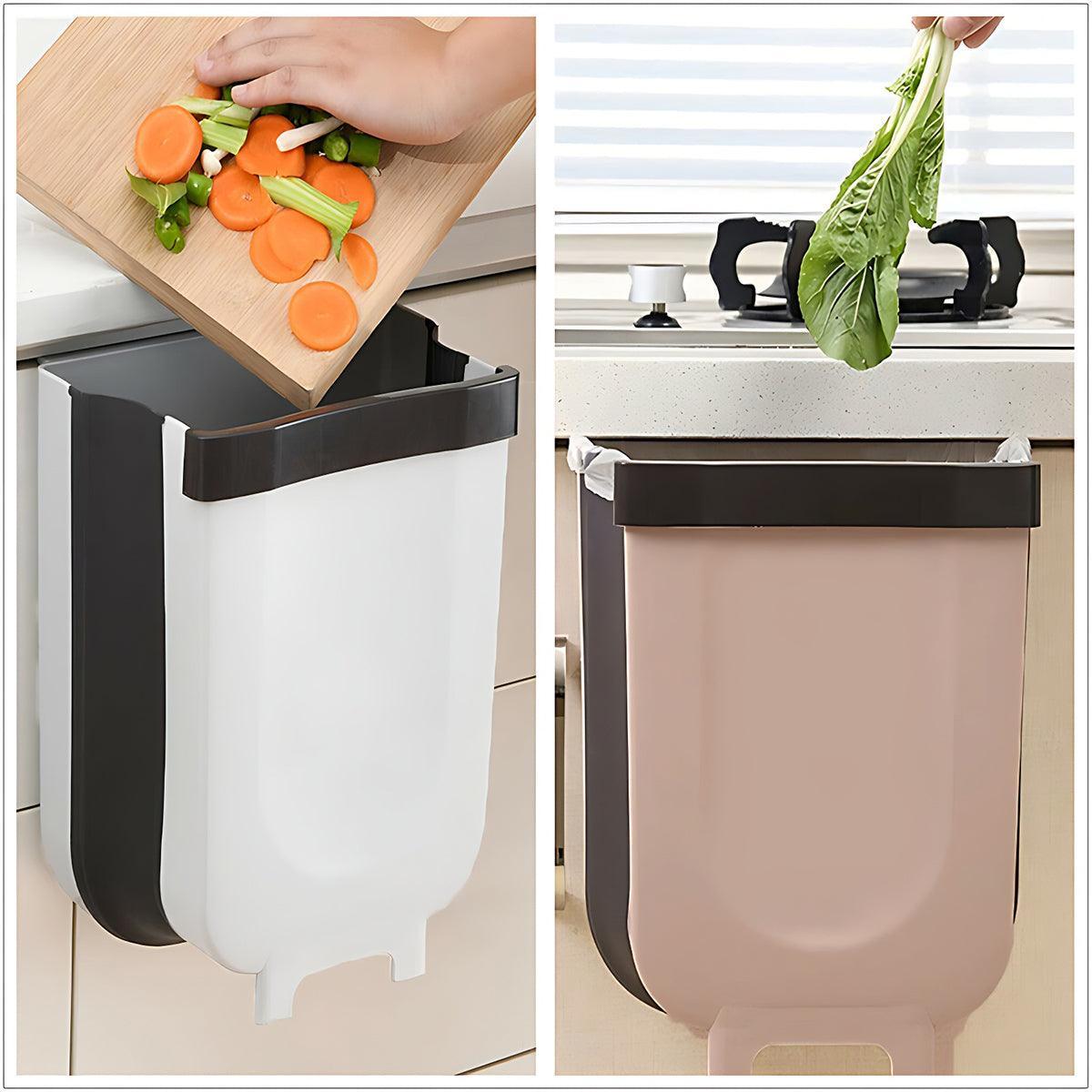 9L Hanging  Bin Wall Mounted Folding Waste Bin Kitchen Dining Cabinet Trash Can - White