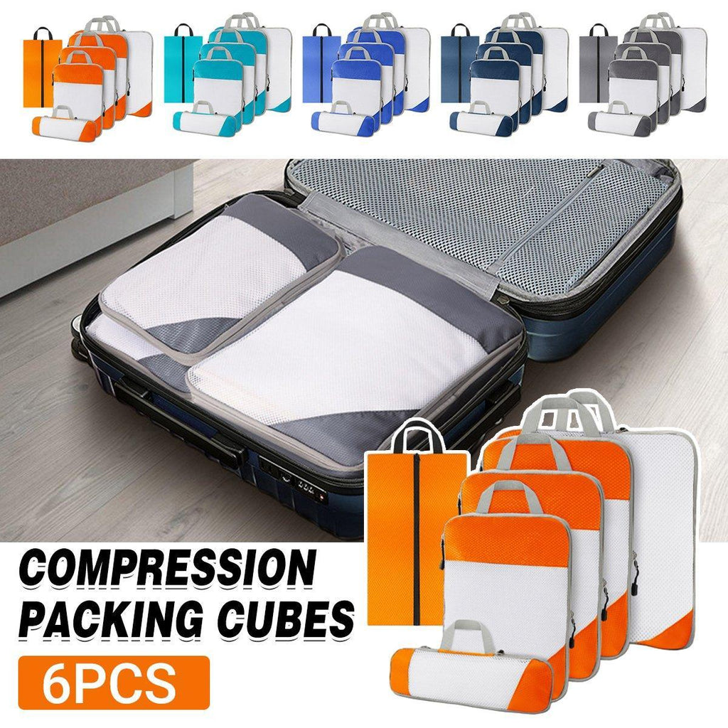 6pcs Mesh Visible Travel Storage Set Waterproof Nylon Compressible Storage Bags - Navy Blue