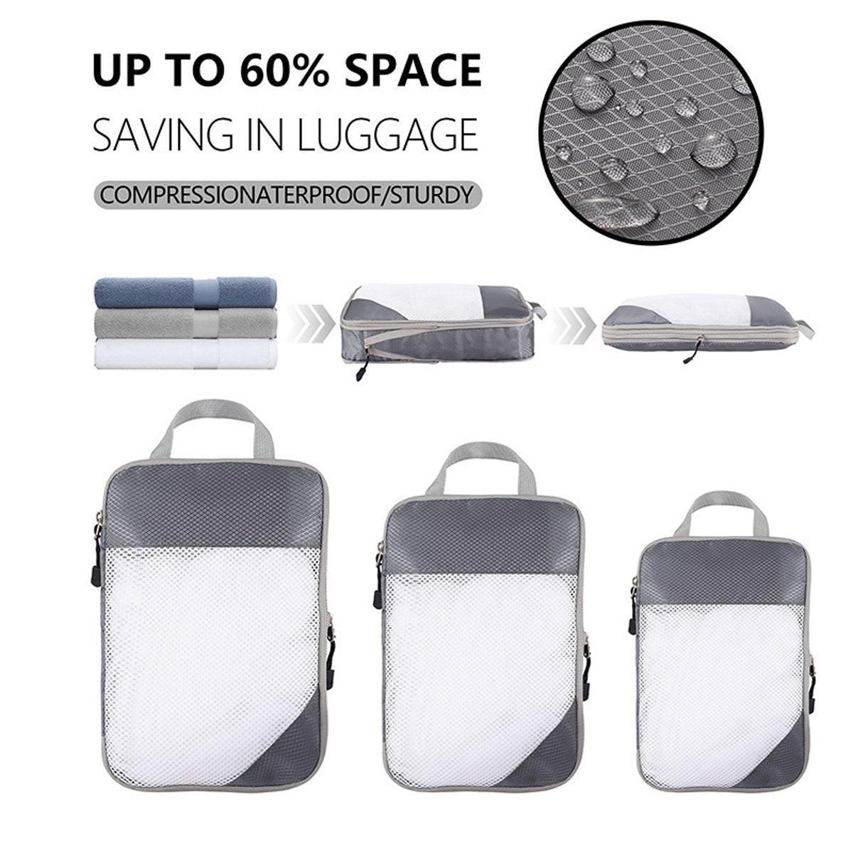 6pcs Mesh Visible Travel Storage Set Waterproof Nylon Compressible Storage Bags - Navy Blue