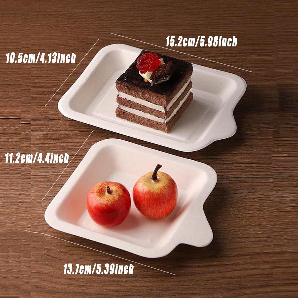 100PCS Degradable Paper Plates Thickened White Rectangular Cake Paper Plate - Square