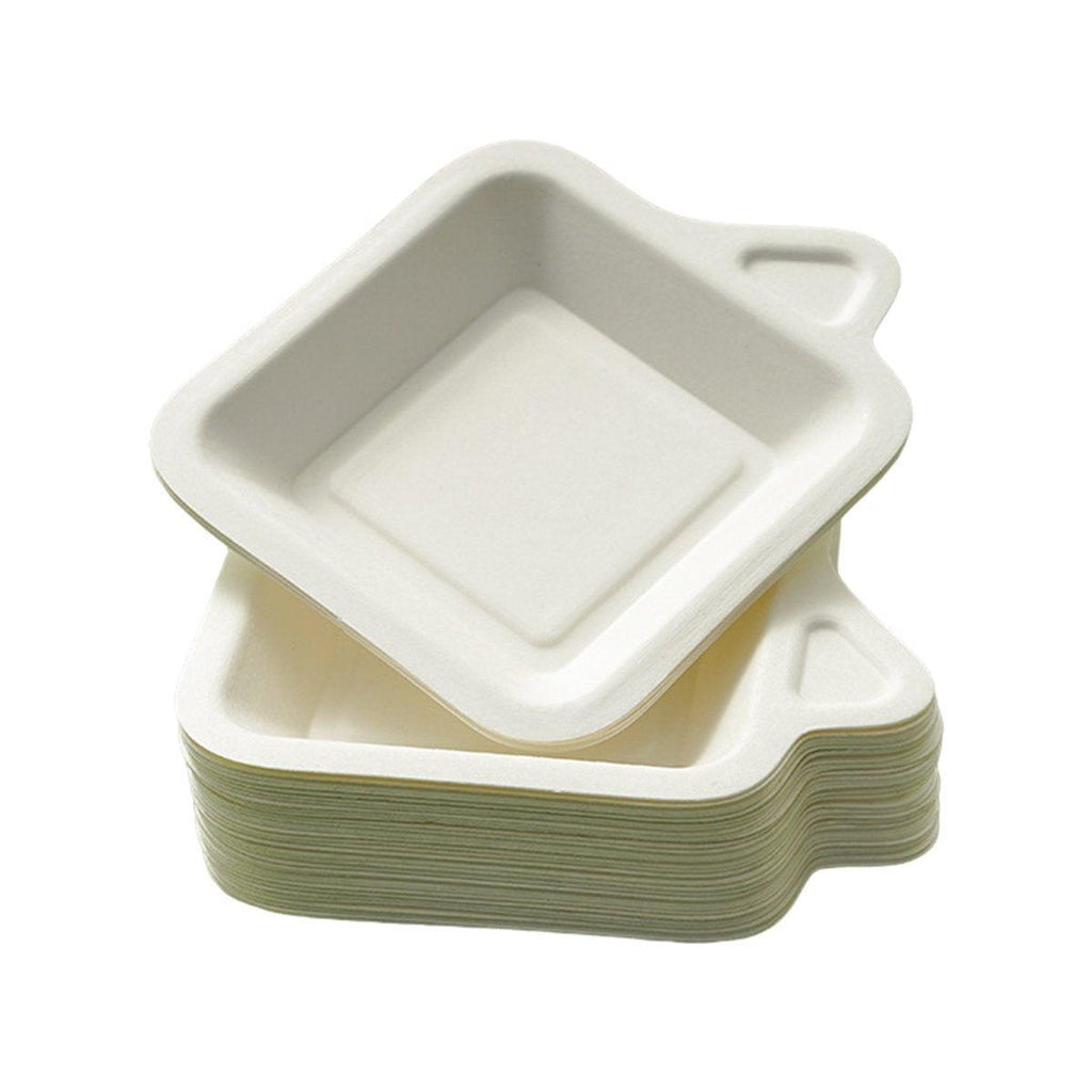100PCS Degradable Paper Plates Thickened White Rectangular Cake Paper Plate - Square