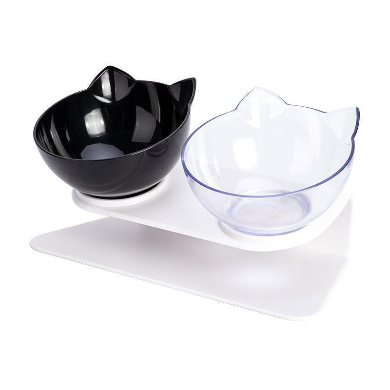 Double Cat Dog Bowl Elevated Pet Feeder Stand Raised Food Water Feeding Dish - Transparency+Transparency