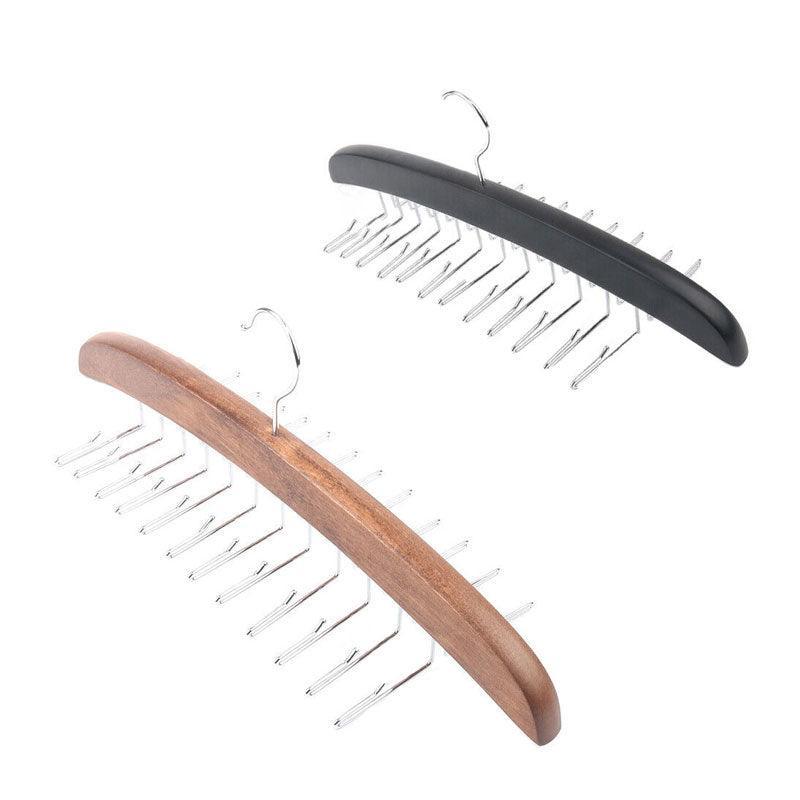 Tie Belt Scarf 24 Hooks Hanger Rack Clip Organiser Holder Storage Wood - Black