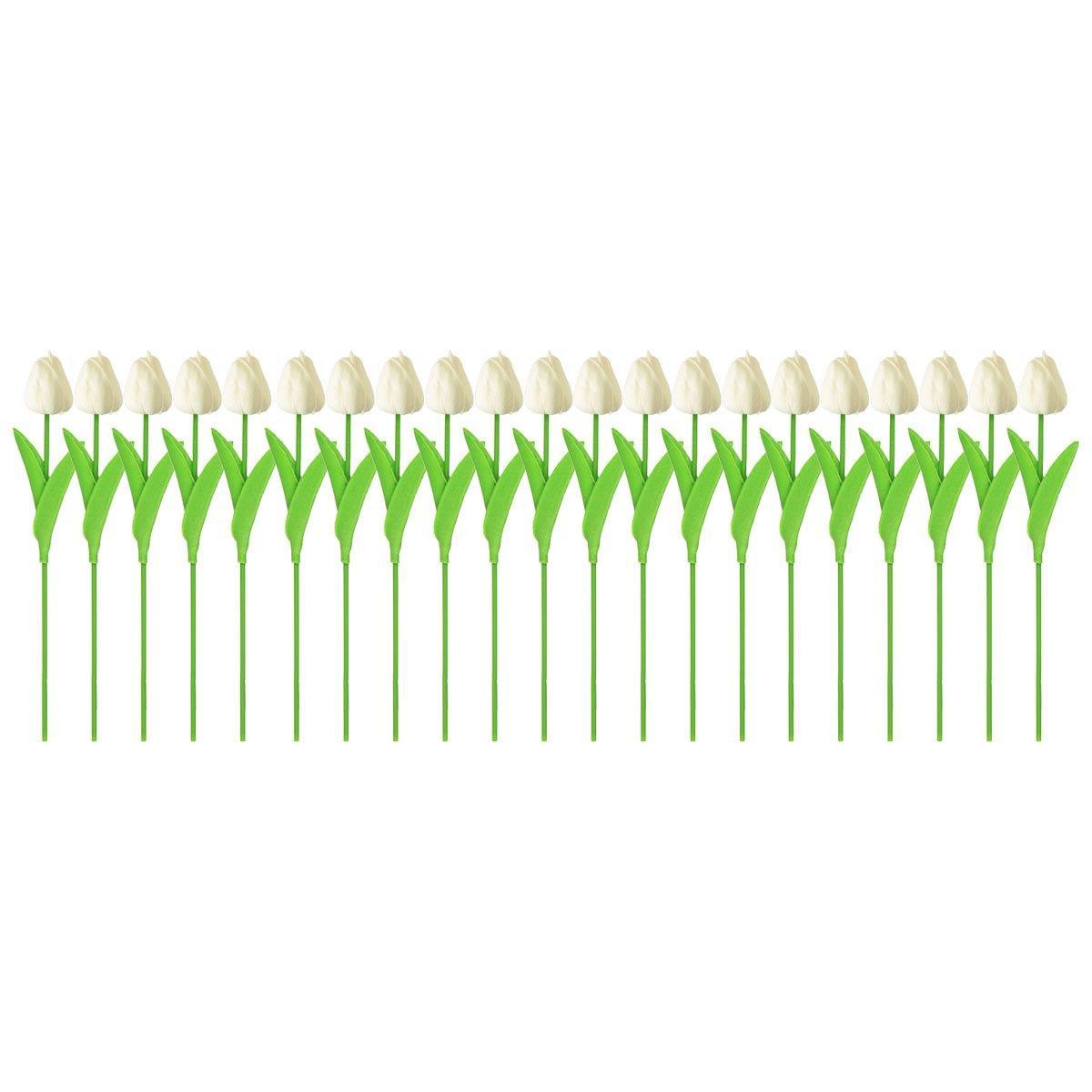 20PCS Real Touch Artificial Tulip Bouquet Fake Flowers for Home Wedding Decor - Yellow