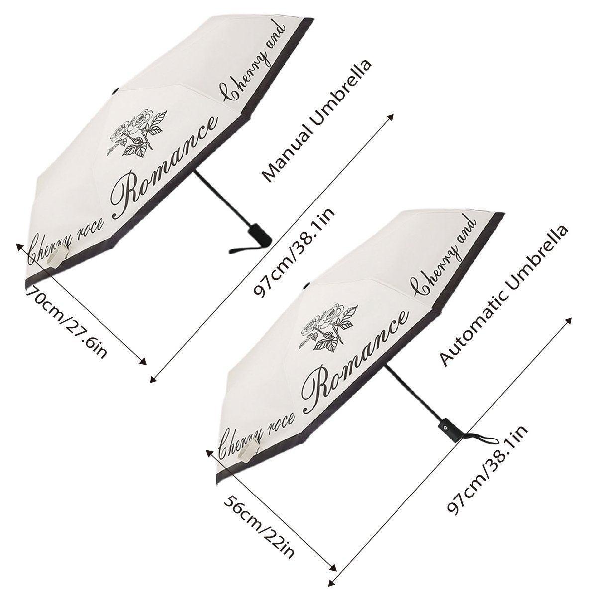 Vintage Rose UV Protection Automatic Manual Tri-fold Sun Rain Umbrella Sunshade - Manual