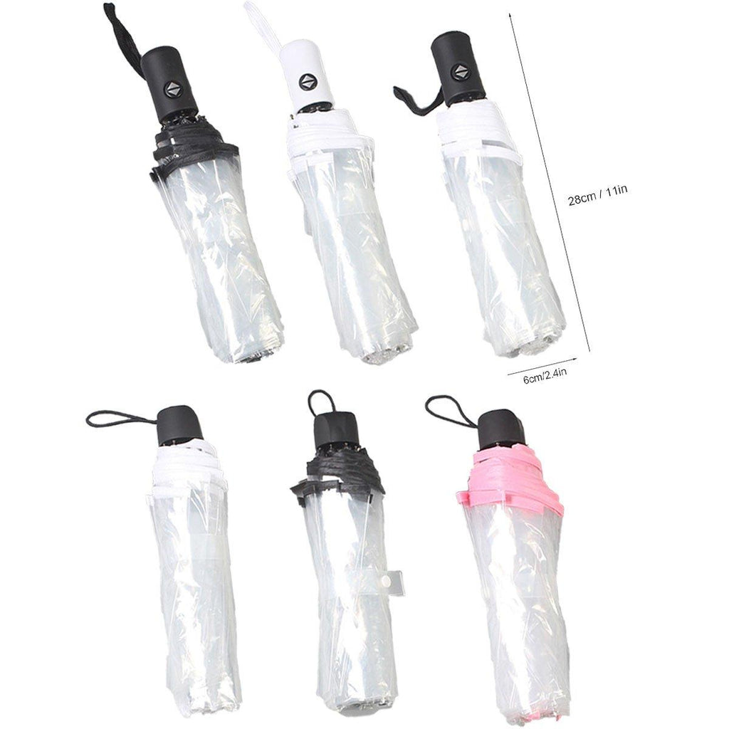 Transparent Folding Umbrella Compact Tri Fold Design Clear Rain Protection Cover - Manually operated-Black