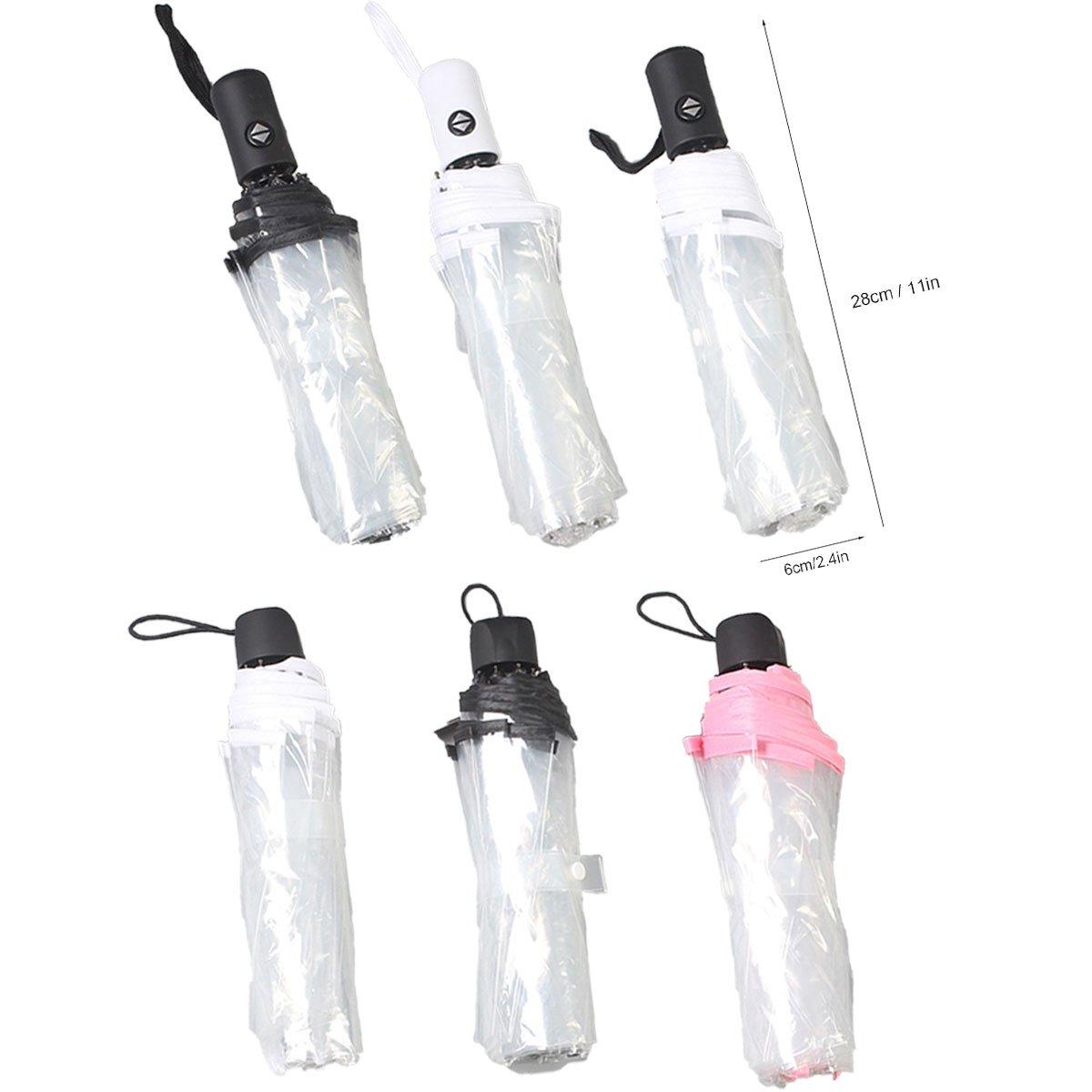 Transparent Folding Umbrella Compact Tri Fold Design Clear Rain Protection Cover - Manually operated-Pink