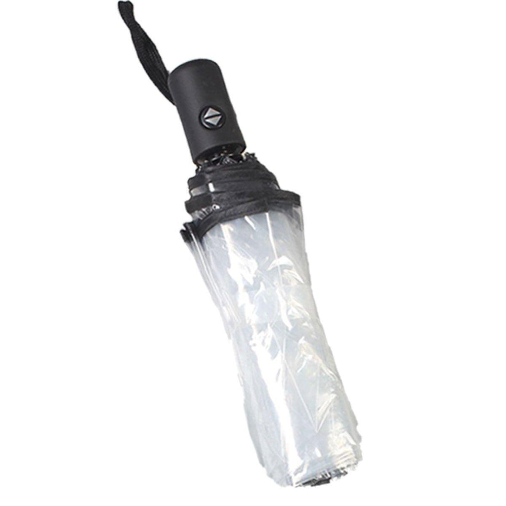 Transparent Folding Umbrella Compact Tri Fold Design Clear Rain Protection Cover - Manually operated-Pink